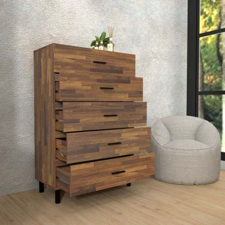 تم تقليل عمق اللوحة بمقدار 15 مم. يمكن تغطية لوحة الدرج. يُوضع الغطاء الخارجي الكامل للدرج أمام الألواح الجانبية والألواح. يبلغ ارتفاع الدرج 20.9 سم. يوجد إجمالي 5 أدراج في خزانة الأدراج.